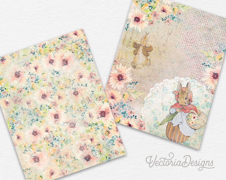 Peter Rabbit Paper Pack, Beatrix Potter, Digital Paper, Printable Paper Scrapbooking, Digital Wrapping Paper, Junk Journal Printable 001806 image 2