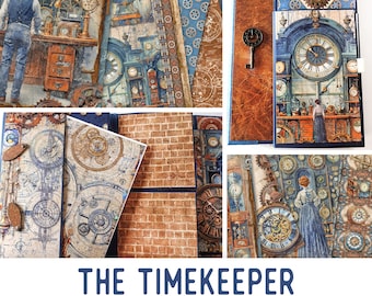 The Timekeeper Junk Journal Kit, Steampunk Junk Journal Crafting Printables Clocks Journal Embellishments Clockwork Craft Tutorial 003604