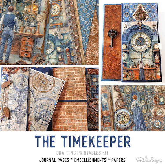 Steampunk Timekeeper Junk Journal Kit (Standard) - Printable Pages, Papers and Embellishments - 003604