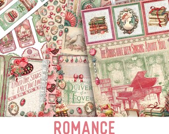 Romance Junk Journal Kit, Romance Crafting Printables Valentine Embellishments Printable Love Paper  Love Junk Journal Love 003539