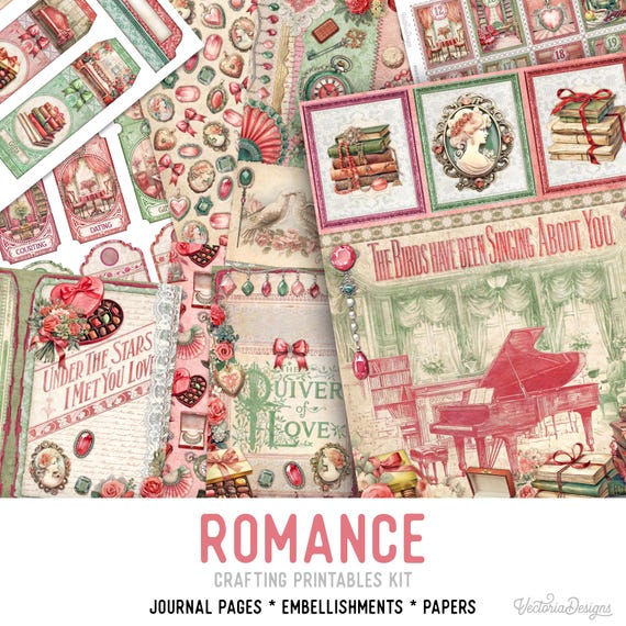 Romance Junk Journal Kit (Standard) - Printable Pages, Papers and Embellishments for Crafting - 003539