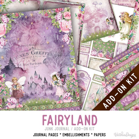 Fairyland Junk Journal Kit ADD-ON, Printable Craft kit with Journal Pages, Embellishments and Papers - 003390
