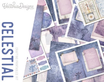 Celestial Large Junk Journal Kit, Celestial Junk Journal, Celestial Printable Pack, Junk Journal Ephemera, Junk Journal Supplies 002035