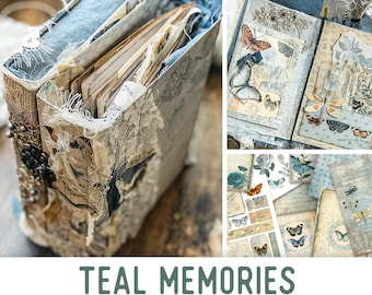 Teal Memories Crafting Printables Kit, Digital Paper Mega Kit, Vintage Ephemera Sheets, Scrapbooking Supplies Kit 002320