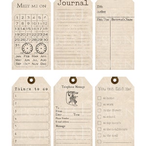 Organizing Printable Journal Tags Journaling Shabby Elegant Cards ...