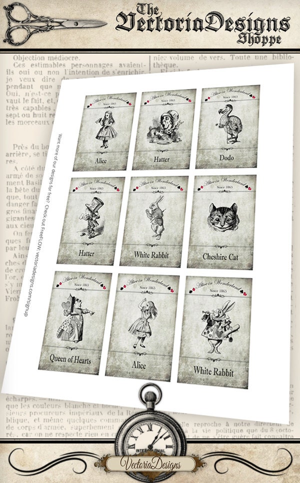 Alice in Wonderland Labels printable paper crafting scrapbooking card ...