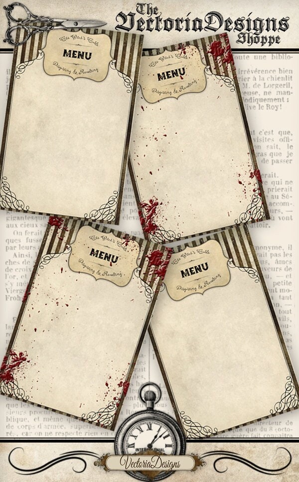 Halloween Menu Cards, Hobby Cards, Halloween Printable Decor, Halloween