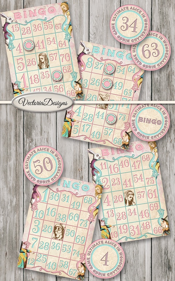 Alice in Wonderland Bingo Set Printable Bingo Game Bingo Cards Numbers digital download instant download digital sheet - 001504