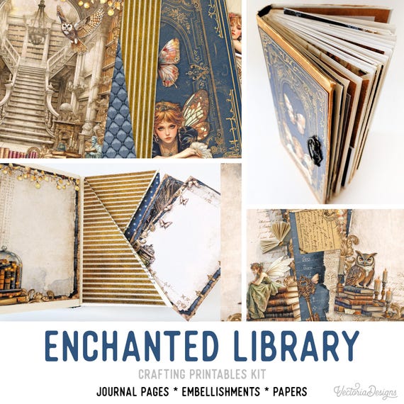 Enchanted Library Junk Journal Kit (Standard) - Printable Pages, Papers and Embellishments for Crafting - 003729