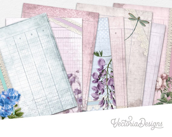 Junk Journal Printable, Ledger Paper, Vintage Junk Journal, Digital Ledger Paper, Journal Pages Downloads, Digital Scrapbooking 001727
