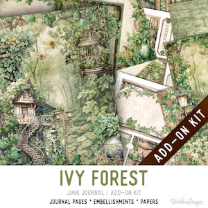 Ivy Forest Junk Journal Kit ADD-ON, Printable Junk Journal Pages Journal Kit Craft kits Vintage Junk Journal 003759