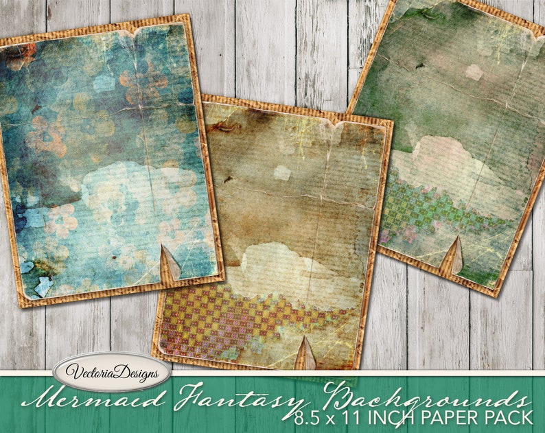 Mermaid Paper Pack, Fantasy Paper Pack, Printable Paper Pack, Junk Journal, Mermaid Digital Paper, Mermaid Journal, Digital Download 001958 image 5