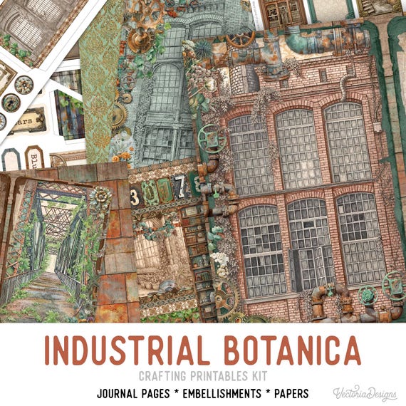 Industrial Botanica Printable Junk Journal Kit (Standard) - Printable Pages, Papers and Embellishments for Crafting - 003868