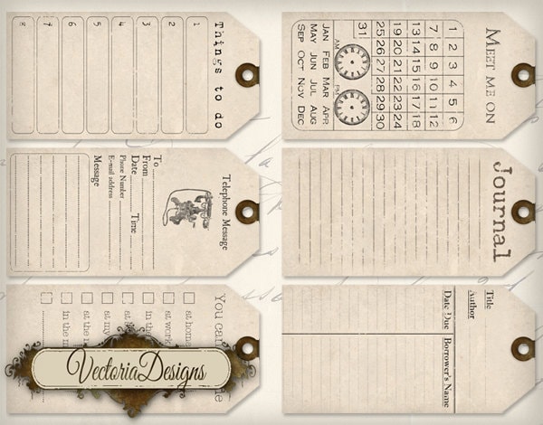 Organizing Printable Journal Tags Journaling Shabby Elegant - Etsy