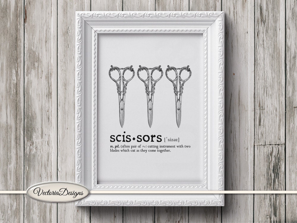 Scissors print printable art black and white print dictionary digital