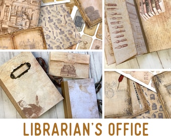 Librarian's Office Crafting Printables Kit, printable junk journal kit, Library journal, journal embellishments papers, craft kits - 002295