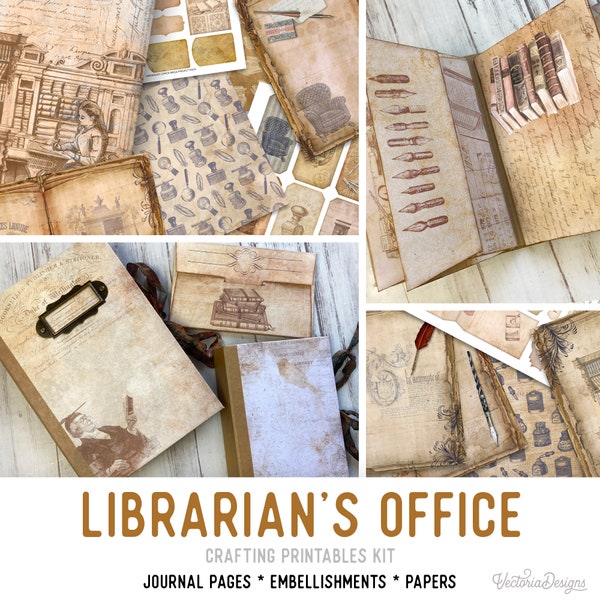 Librarian's Office Junk Journal Kit (Standard) - Printable Pages, Papers and Embellishments for Crafting - 002295