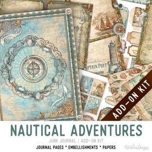 Nautical Adventures Junk Journal Kit ADD-ON, Printable Junk Journal Pages Printable Junk Journal Kit Craft kits Vintage Junk Journal 003309