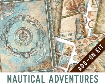 Nautical Adventures Junk Journal Kit ADD-ON, Printable Junk Journal Pages Printable Junk Journal Kit Craft kits Vintage Junk Journal 003309