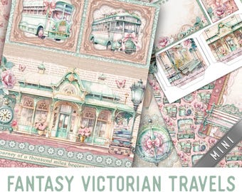 Fantasy Victorian Travels Junk Journal Kit MINI, Victorian Crafting Printables Kit Travel Embellishments Printable Paper Kit Craft 003446