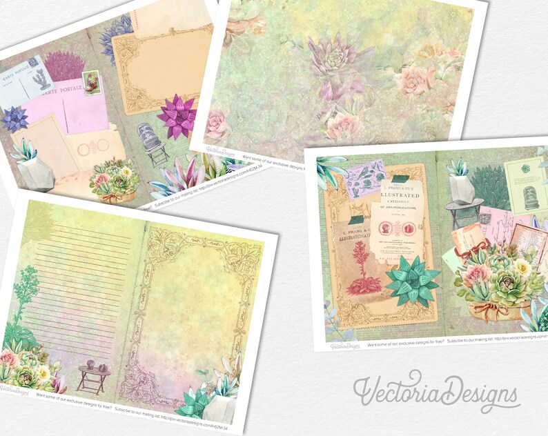 Succulents Junk Journal Kit, Printable Junk Journal Kit, Junk Journal Supplies, Floral Journal Kit, Plants Journal Kit, Cottagecore 002097 image 6