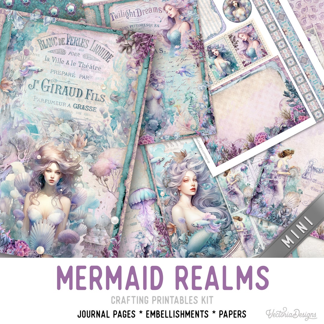 Mermaids Junk Journal Kit MINI Mermaid Realms Crafting Printables Kit ...