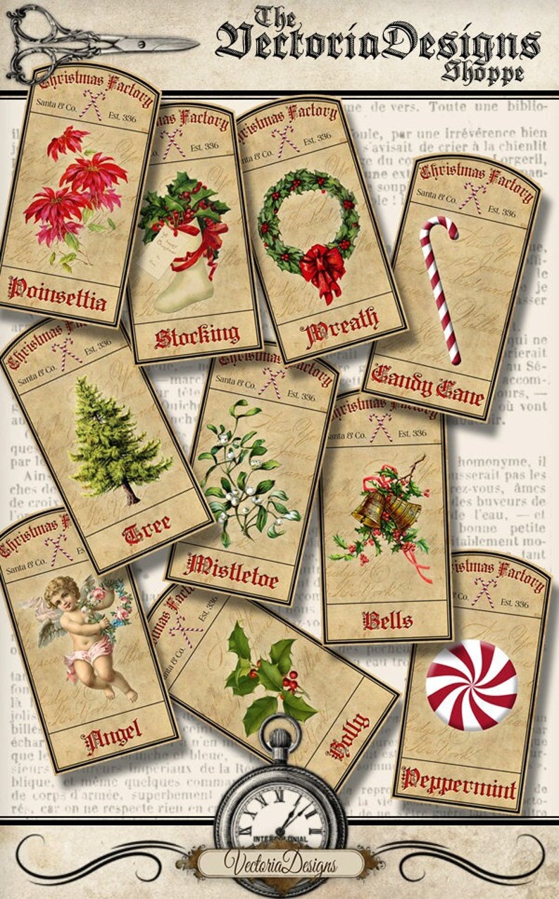 Christmas Apothecary Labels, Printable Christmas Labels, Christmas In July Clip Art, Santa Labels, Christmas Decor, Summer Christmas 001253 image 1