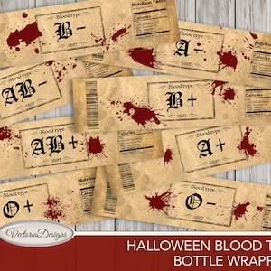 Halloween Labels, Vampire Blood Labels, Halloween Wrappers, Bottle Labels, Vampire Decoration, Halloween Blood Type, Digital Art, 001669 image 3