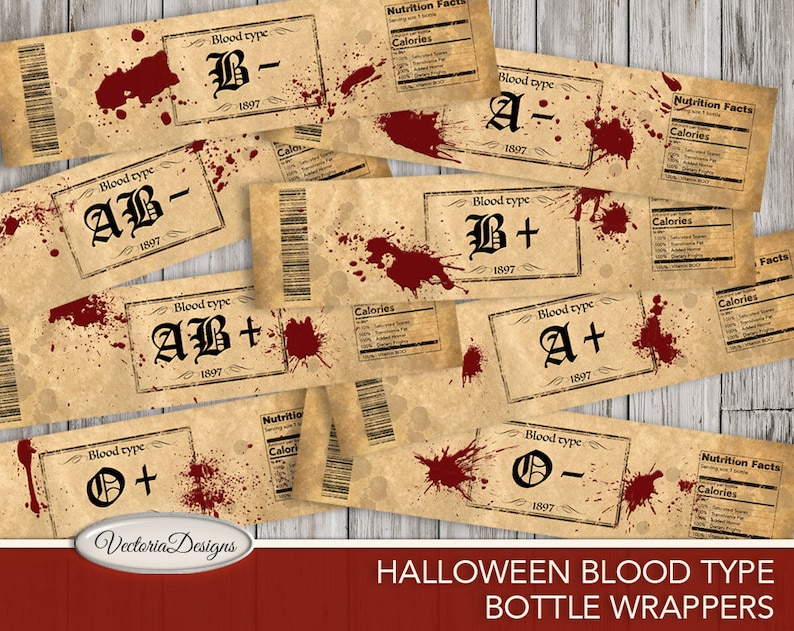 Halloween Labels, Vampire Blood Labels, Halloween Wrappers, Bottle Labels, Vampire Decoration, Halloween Blood Type, Digital Art, 001669 image 3