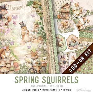 Spring Squirrels Junk Journal Kit ADD-ON, Printable Junk Journal Pages Journal Kit Craft kits Vintage Junk Journal 003482