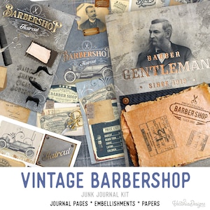 Vintage Barbershop Junk Journal Kit, Barbershop Clip Art, Barbershop Decoration, Printable Journal Kit, Barbershop Collage Sheets 002089