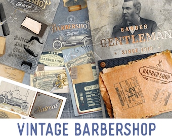 Vintage Barbershop Junk Journal Kit, Barbershop Clip Art, Barbershop Decoration, Printable Journal Kit, Barbershop Collage Sheets 002089