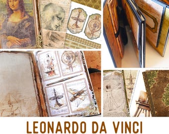 Leonardo Da Vinci Large Junk Journal Kit, Vintage Junk Journal Crafting Printables Da Vinci Journal Embellishments Craft Tutorial 003604