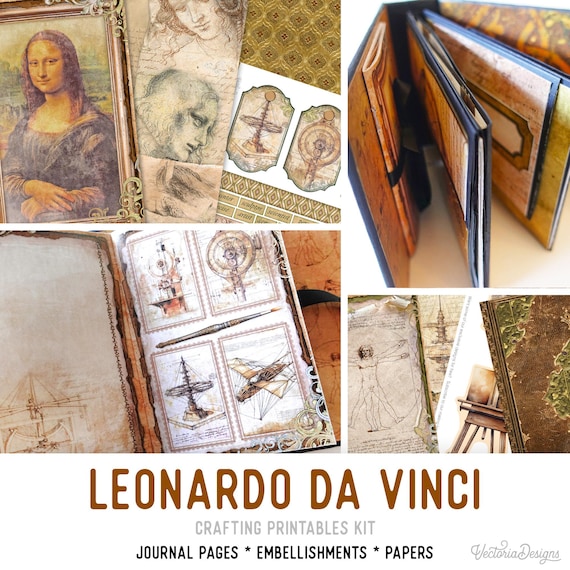 Leonardo Da Vinci Junk Journal Kit (Standard) large - Printable Pages, Papers and Embellishments for Crafting - 003604