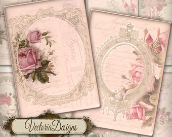 Vintage Flowers and Frames ATC vintage images digital background instant download printable collage sheet 000199