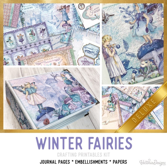 Winter Fairies Junk Journal Kit (DELUXE) - Printable Craft Kit with Journal Pages, Embellishments & Papers - 002809