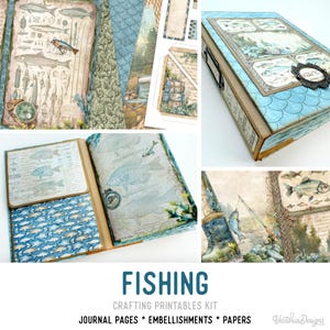 Fishing Junk Journal Kit, Fishing Journal Crafting Printables Kit Fishing Embellishments Printable Fishing Paper Craft Tutorial 003707