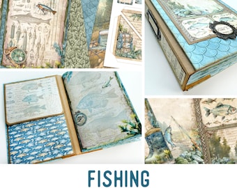 Fishing Junk Journal Kit, Fishing Journal Crafting Printables Kit Fishing Embellishments Printable Fishing Paper Craft Tutorial 003707