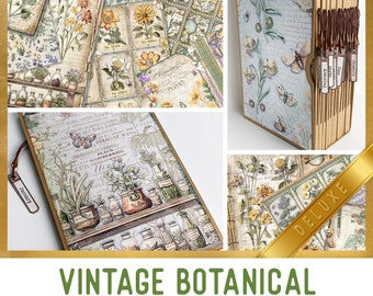 Kit de carnet de voyage botanique vintage New DELUXE, kit de créations botaniques imprimables, embellissements botaniques, tutoriel de création en papier 003334