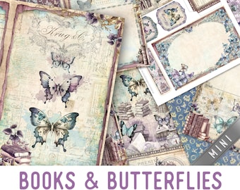 Books & Butterflies MINI Junk journal Kit Crafting Printables Kit Butterfly Junk Journal Books Embellishments Butterfly Paper Craft 003035