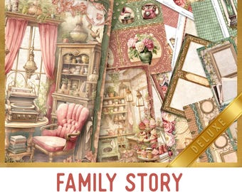 Family Story Junk Journal Kit DELUXE, Family Crafting Printables Mom Family Embellishments Printable Family Paper Junk Journal Mom 003637