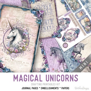 Magical Unicorns Junk journal Kit MINI Crafting Printables Kit Unicorn Junk Journal Unicorn Embellishments Unicorn Paper Craft Kits 003009