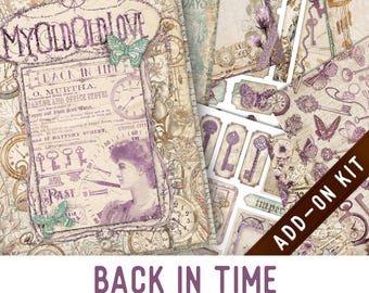 Back in Time Junk Journal Kit ADD-ON, Printable Junk Journal Pages Journal Kit Craft kits Vintage Junk Journal 003479
