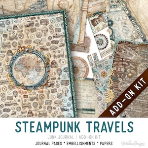Steampunk Travels Junk Journal Kit ADD-ON, Printable Junk Journal Pages Printable Junk Journal Kit Craft kits Junk Journal 003315