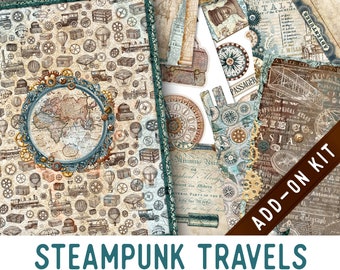 Steampunk Travels Junk Journal Kit ADD-ON, Printable Junk Journal Pages Printable Junk Journal Kit Craft kits Junk Journal 003315