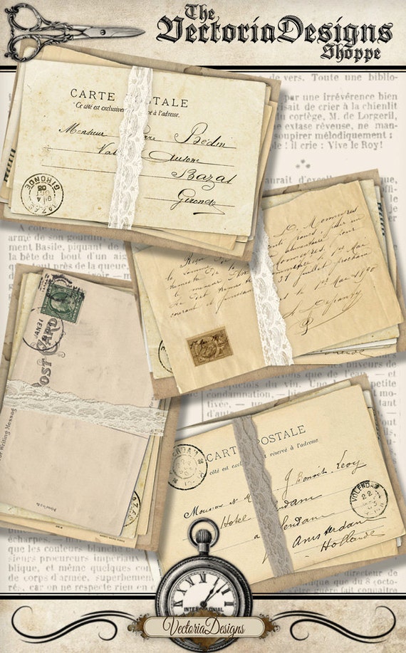 Vintage Postcard Collage Sheet - Printable Ephemera Cards (PDF) - 001365