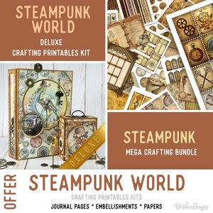 Steampunk World Offer, Steampunk Printables, Printable Papers, Junk Journal kit, Journal Pages, Steampunk Ephemera, Craft Kit - 002952