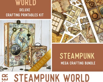 Steampunk World Offer, Steampunk Printables, Printable Papers, Junk Journal kit, Journal Pages, Steampunk Ephemera, Craft Kit - 002952