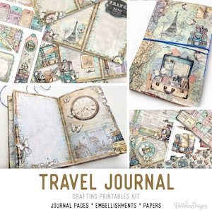 Travel Junk journal Kit Large, Travel Journal Crafting Printables Kit Travel Embellishments Junk Journal Travel Paper Travel Craft 002995