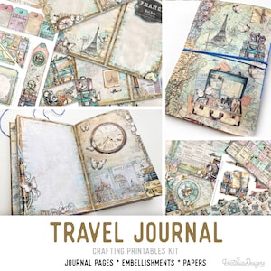 Travel Junk journal Kit Travel Journal Crafting Printables Kit Travel Embellishments Junk Journal Travel Paper Travel Craft Kits 002995